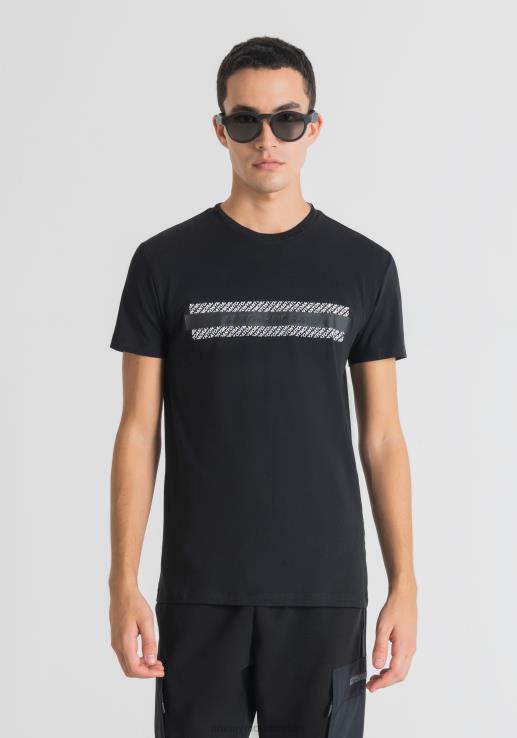 Antony Morato мушкарци супер слим-фит мајица од стреч памука са рељефним логом црн одећу D6D06192