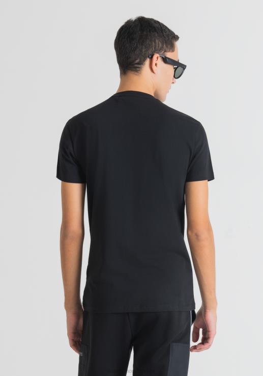 Antony Morato мушкарци супер слим-фит мајица од стреч памука са рељефним логом црн одећу D6D06192