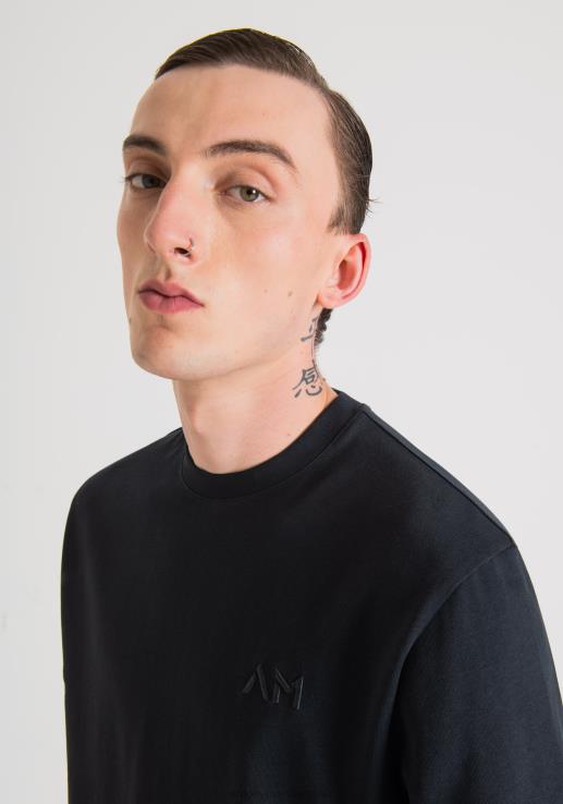 Antony Morato мушкарци велика мајица од чистог памука са везеним логом плаво мастило одећу D6D06196