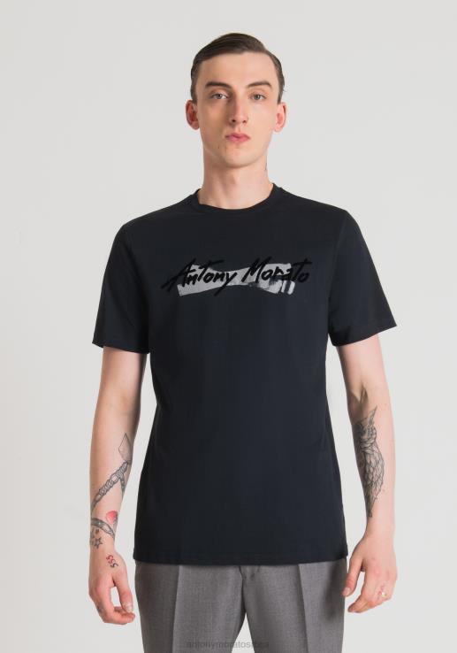 Antony Morato мушкарци мајица стандардног кроја од чистог памука са гумираним логом плаво мастило одећу D6D06204