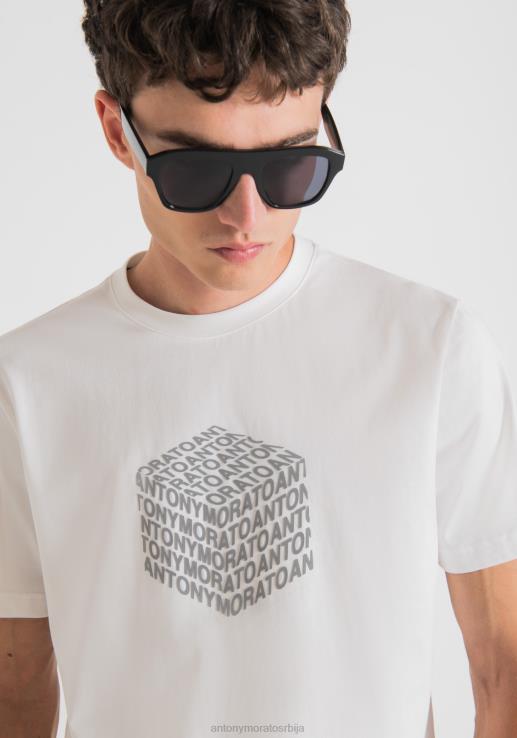 Antony Morato мушкарци стандардна памучна мајица са рефлектујућим логом крем одећу D6D06209