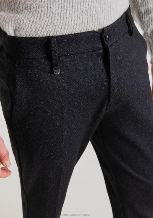 Antony Morato мушкарци асхе супер уске панталоне од растезљиве вискозне мешавине са шаром рибље кости плаво мастило одећу D6D06228