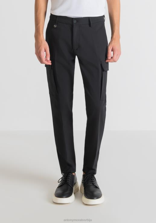 Antony Morato мушкарци бјорн скинни фит панталоне од растегљиве мешавине памука са патент затварачем на дну црн одећу D6D06233