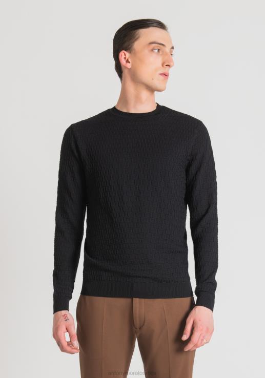 Antony Morato мушкарци обичан дуксерица од предива са 3д жакард узорком црн одећу D6D0688