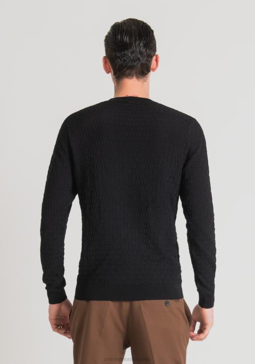 Antony Morato мушкарци обичан дуксерица од предива са 3д жакард узорком црн одећу D6D0688