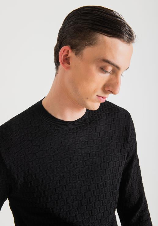 Antony Morato мушкарци обичан дуксерица од предива са 3д жакард узорком црн одећу D6D0688