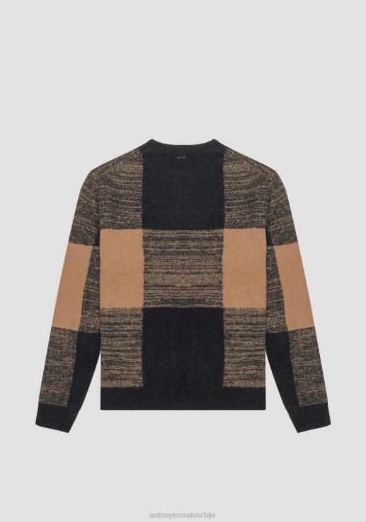Antony Morato мушкарци џемпер нормалног кроја од мешавине мохера са жакарским шарама црн одећу D6D06101