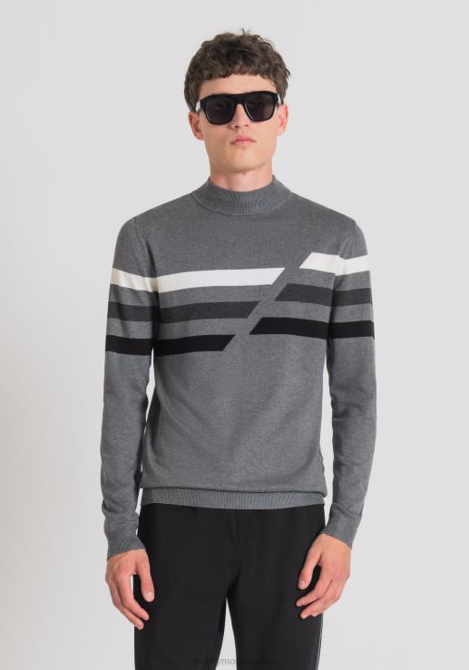 Antony Morato мушкарци слим фит лажни поло врат од растегљивог обријаног вискозног предива са контрастним жакард пругама средње мел.сива одећу D6D0676