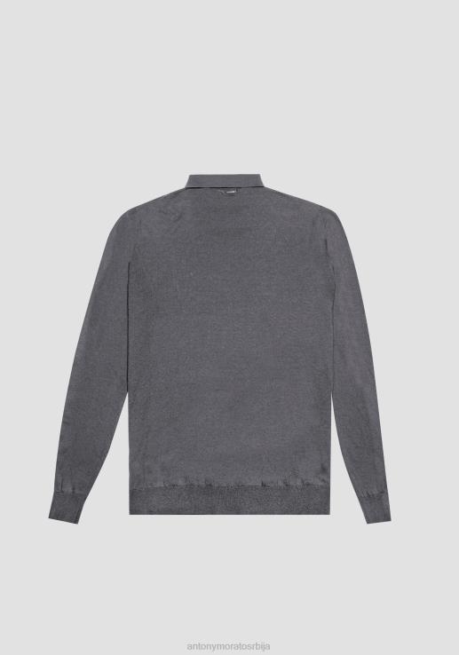 Antony Morato мушкарци поло мајица регуларног кроја од меке тканине од мешавине вуне тамно сиви меланж одећу D6D0679