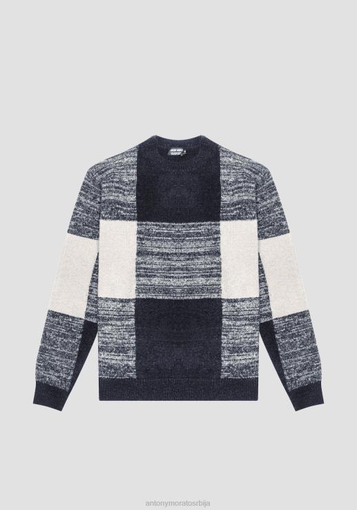 Antony Morato мушкарци џемпер нормалног кроја од мешавине мохера са жакарским шарама плаво мастило одећу D6D0680