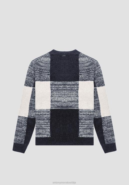Antony Morato мушкарци џемпер нормалног кроја од мешавине мохера са жакарским шарама плаво мастило одећу D6D0680