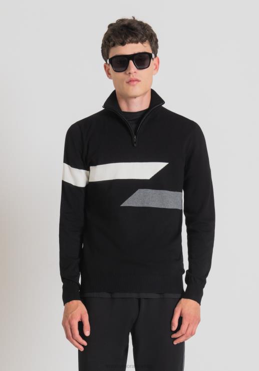 Antony Morato мушкарци Слим фит дукс са високим изрезом од растезљивог предива са жакард тракама црн одећу D6D0693