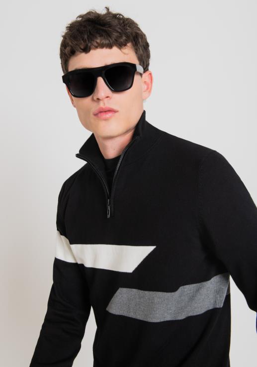 Antony Morato мушкарци Слим фит дукс са високим изрезом од растезљивог предива са жакард тракама црн одећу D6D0693