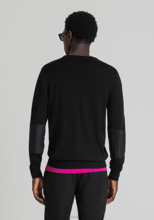 Antony Morato мушкарци кардиган нормалног кроја од мешавине вуне са детаљима од тканине са ефектом антилоп црн одећу D6D0694