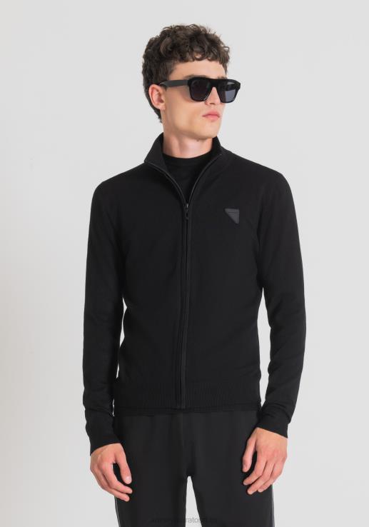 Antony Morato мушкарци џемпер са високим изрезом и патентним затварачем од растегљивог обријаног вискозног предива са логом црн одећу D6D0695