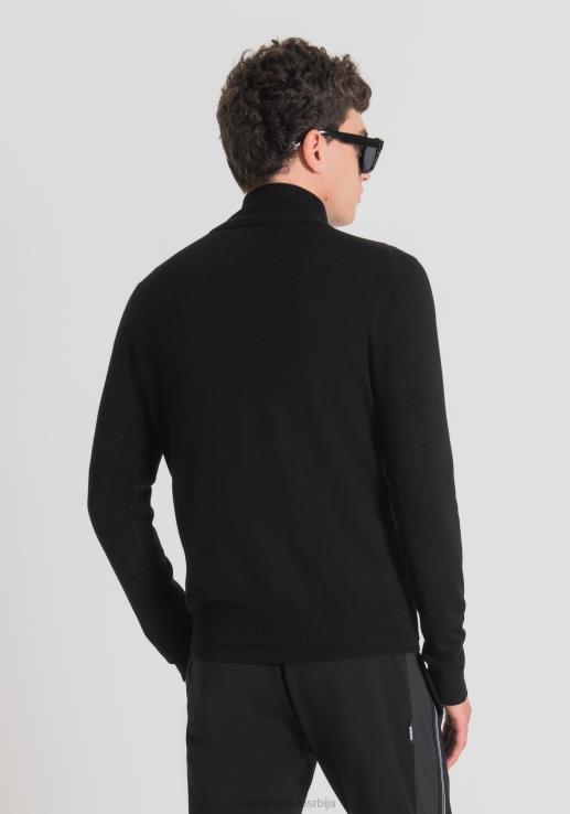 Antony Morato мушкарци џемпер са високим изрезом и патентним затварачем од растегљивог обријаног вискозног предива са логом црн одећу D6D0695