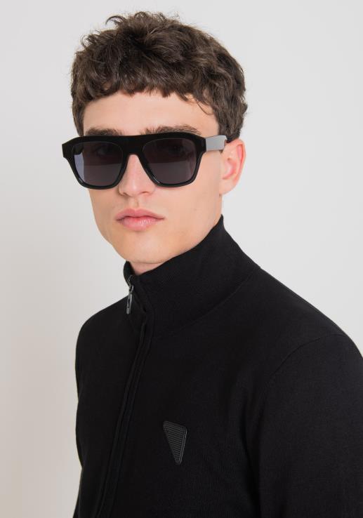 Antony Morato мушкарци џемпер са високим изрезом и патентним затварачем од растегљивог обријаног вискозног предива са логом црн одећу D6D0695