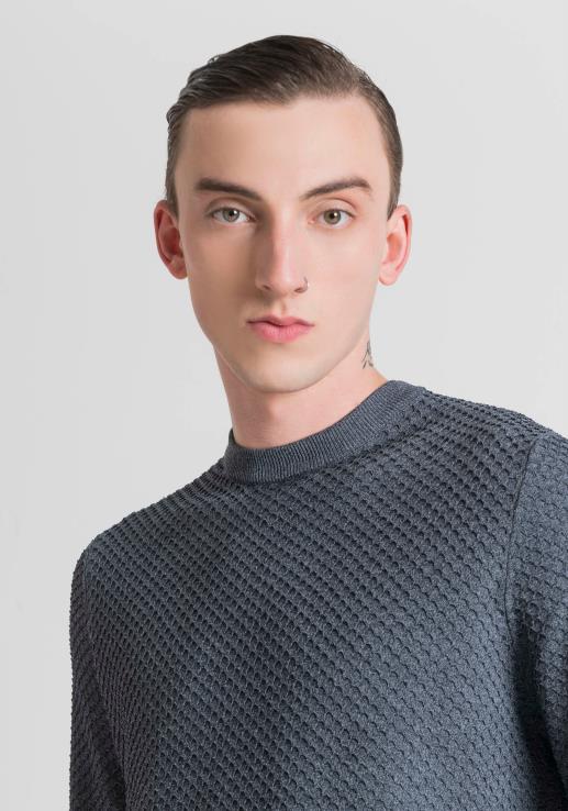 Antony Morato мушкарци џемпер правилног кроја од предива са ефектом тексаса светло плава одећу D6D0698